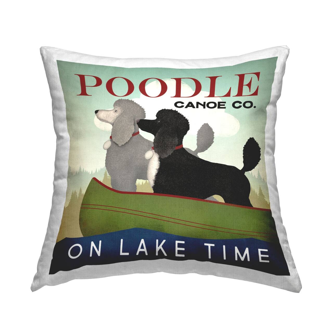 Stupell Industries Boating Poodle Dogs On Lake Canoe Landscape Throw Pillow, 18" x 18"